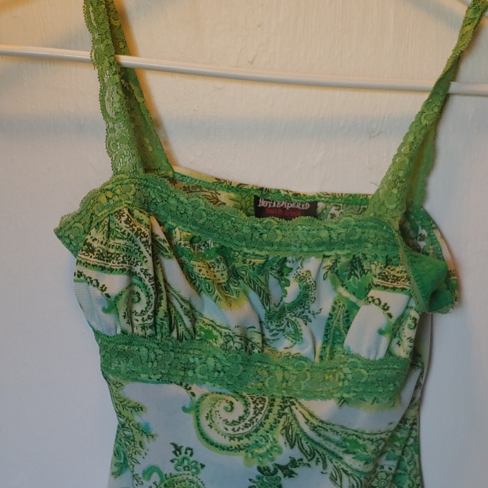 Bohemian green and white sheer opaque top